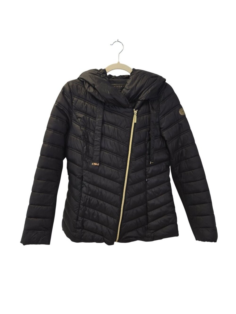 Laundry by Shelli Segal Asymmetrical Zip Hooded Puffer Jacket Size Small